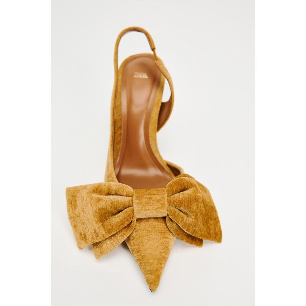 Yellow Zara Bow-Top Slingback Velvet Heels (NWT) - Picture 5 of 8